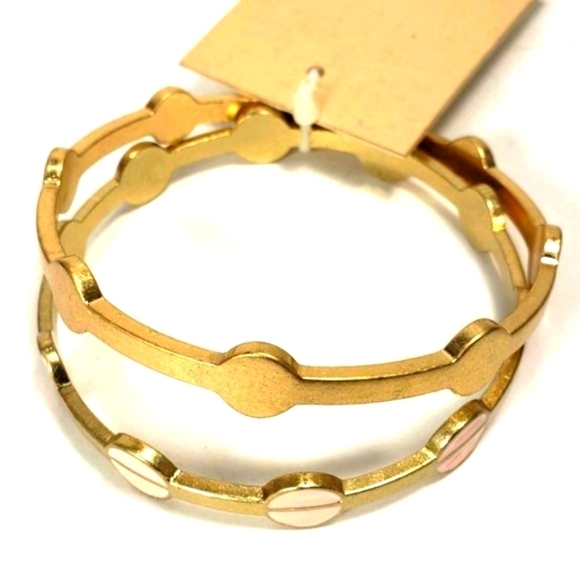 Set of 2 Polished Gold-Tone Pink Bangle Bracelets for Elegant and Chic Women - Picture 1 of 8